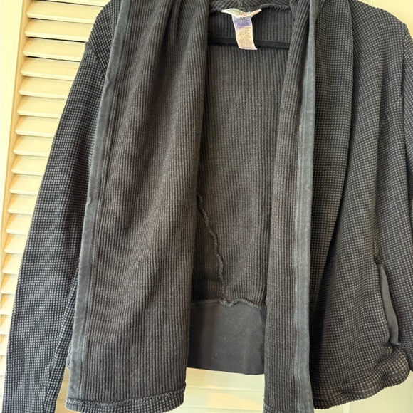 Hard Tail Washed Black Waffle Print Long Sleeve Hooded Open Top with Pockets M - Picture 5 of 9